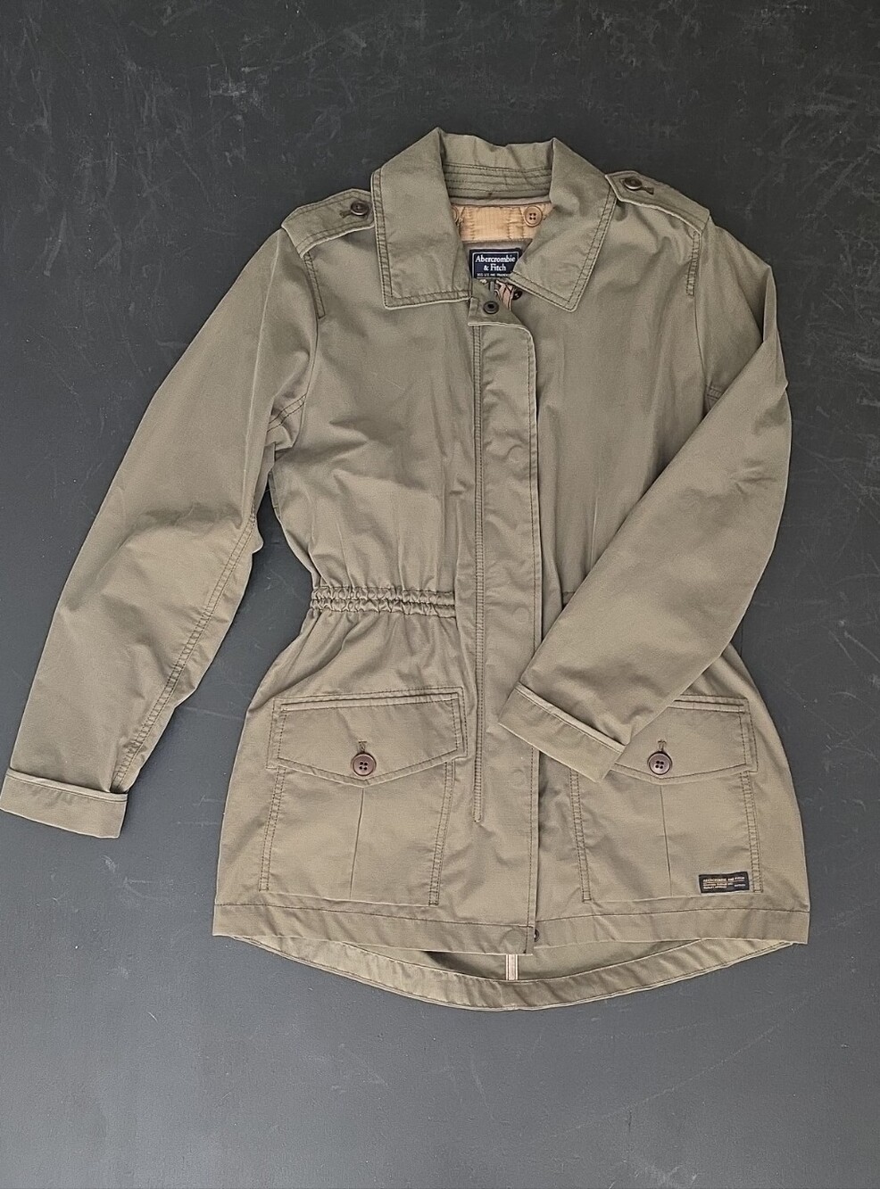 Abercrombie & Fitch Olive Utility Jacket with Drawstring Waist